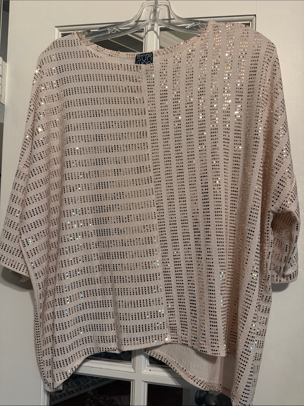 CLARA SUNWOO Gold Sequin Knit Dolman Top